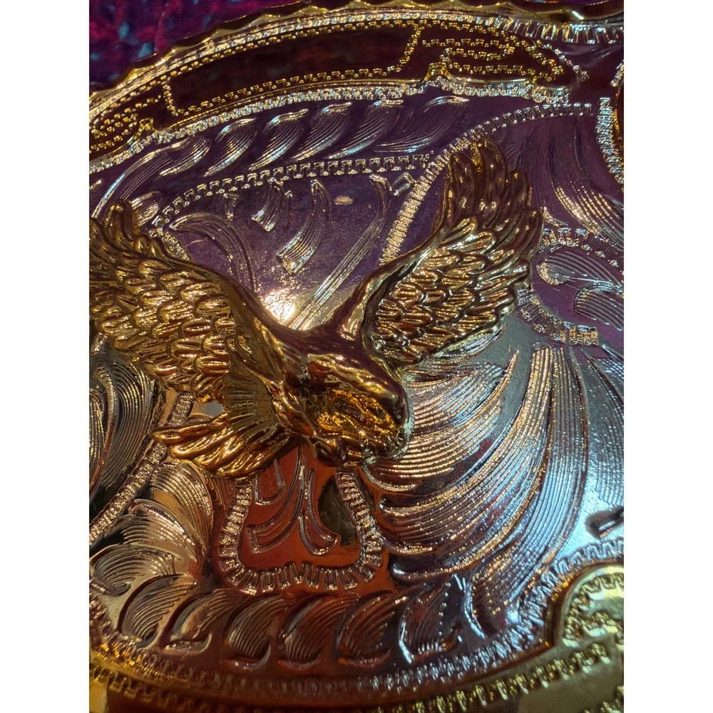 Western Eagle Belt Buckle Gold Silver Two Tone Floral Filigree Cowboy Rodeo